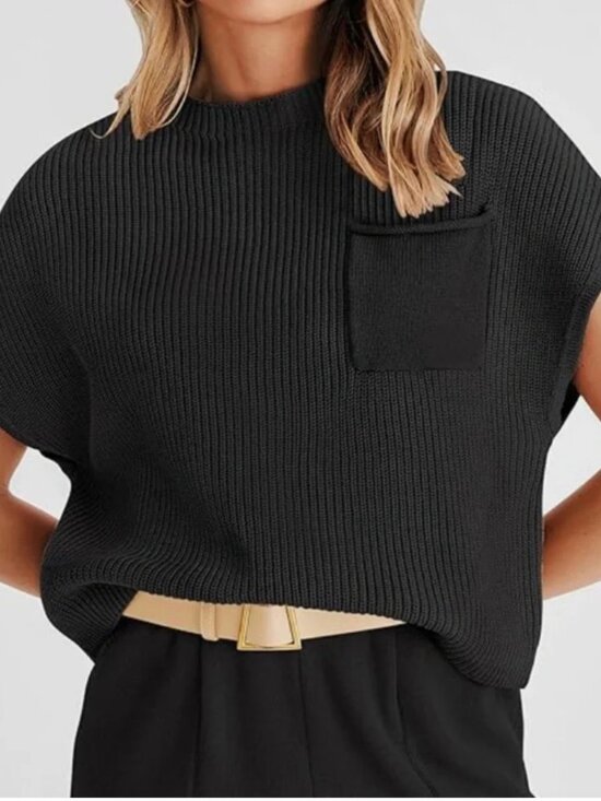 entro Sweaters - Entro Black Crop Short Sleeve Sweater